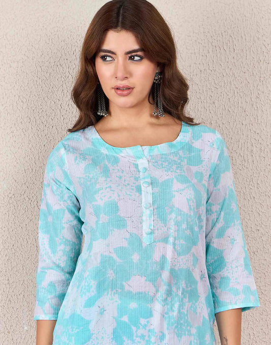 Cotton Embroidered Straight Round Kurti