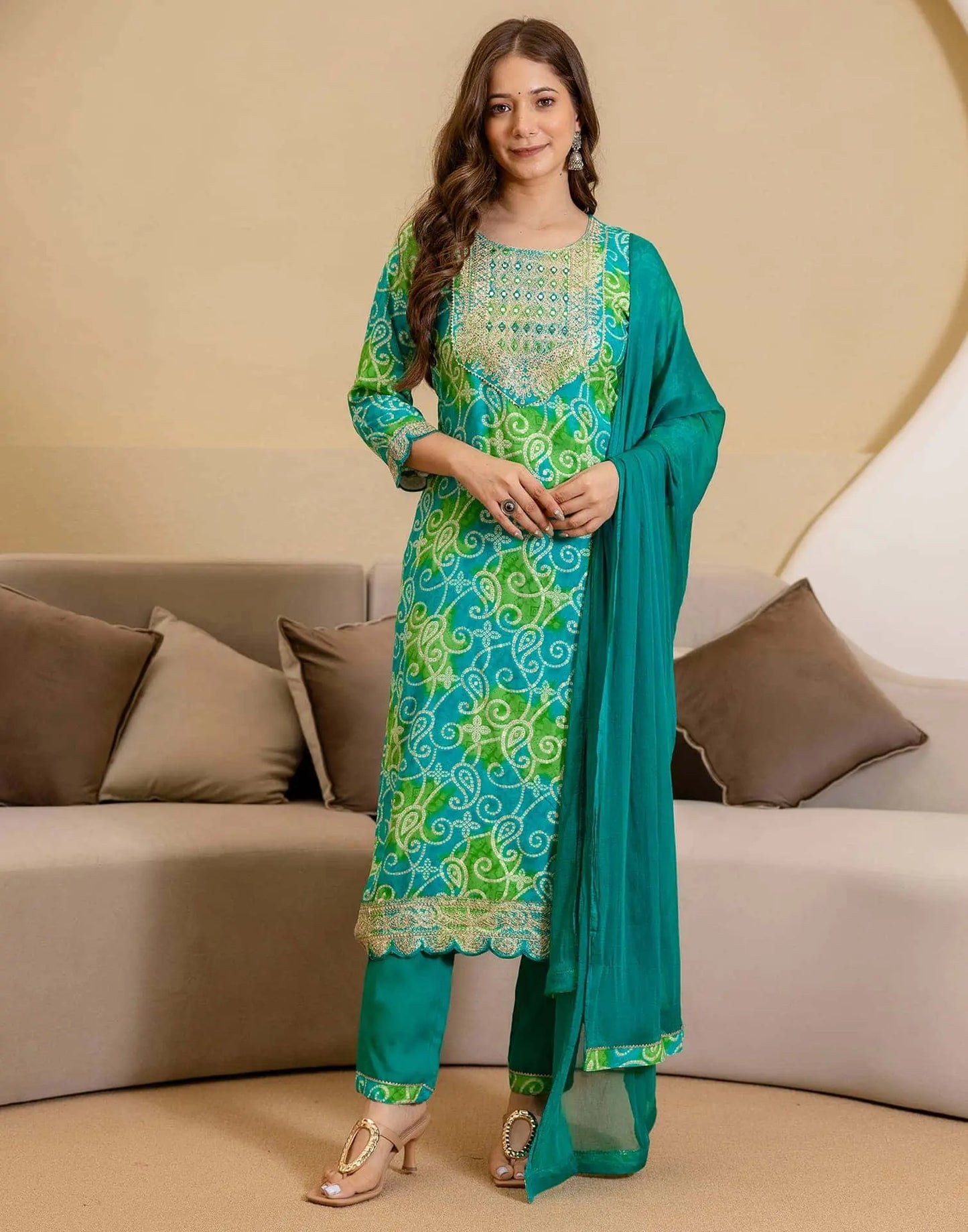 Rayon Printed Straight Kurta with Pant & Dupatta