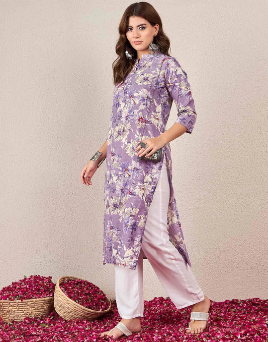Cotton Embroidered Straight Round Kurti