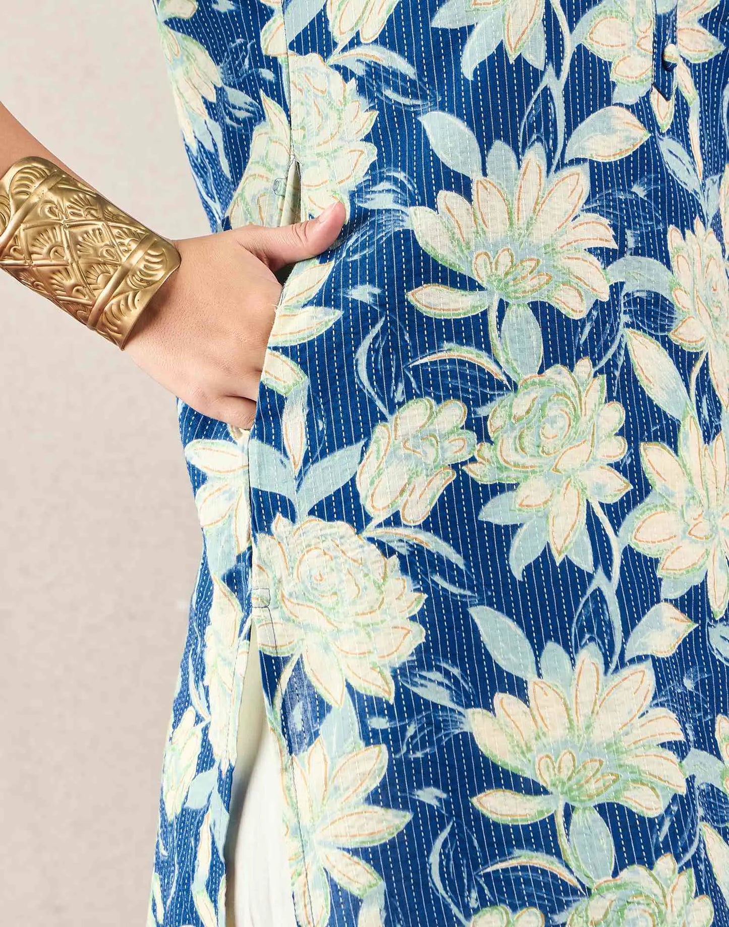 Cotton Embroidered Straight Mandarin Collar Kurti