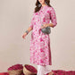 Cotton Embroidered Straight Mandarin Collar Kurti