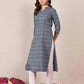 Cotton Embroidered Straight Round Neck Kurti