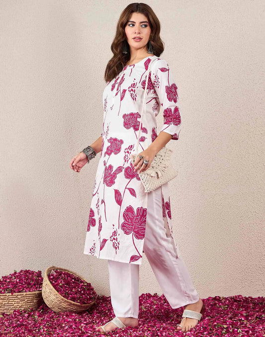 Cotton Embroidered Straight Round Neck Kurti