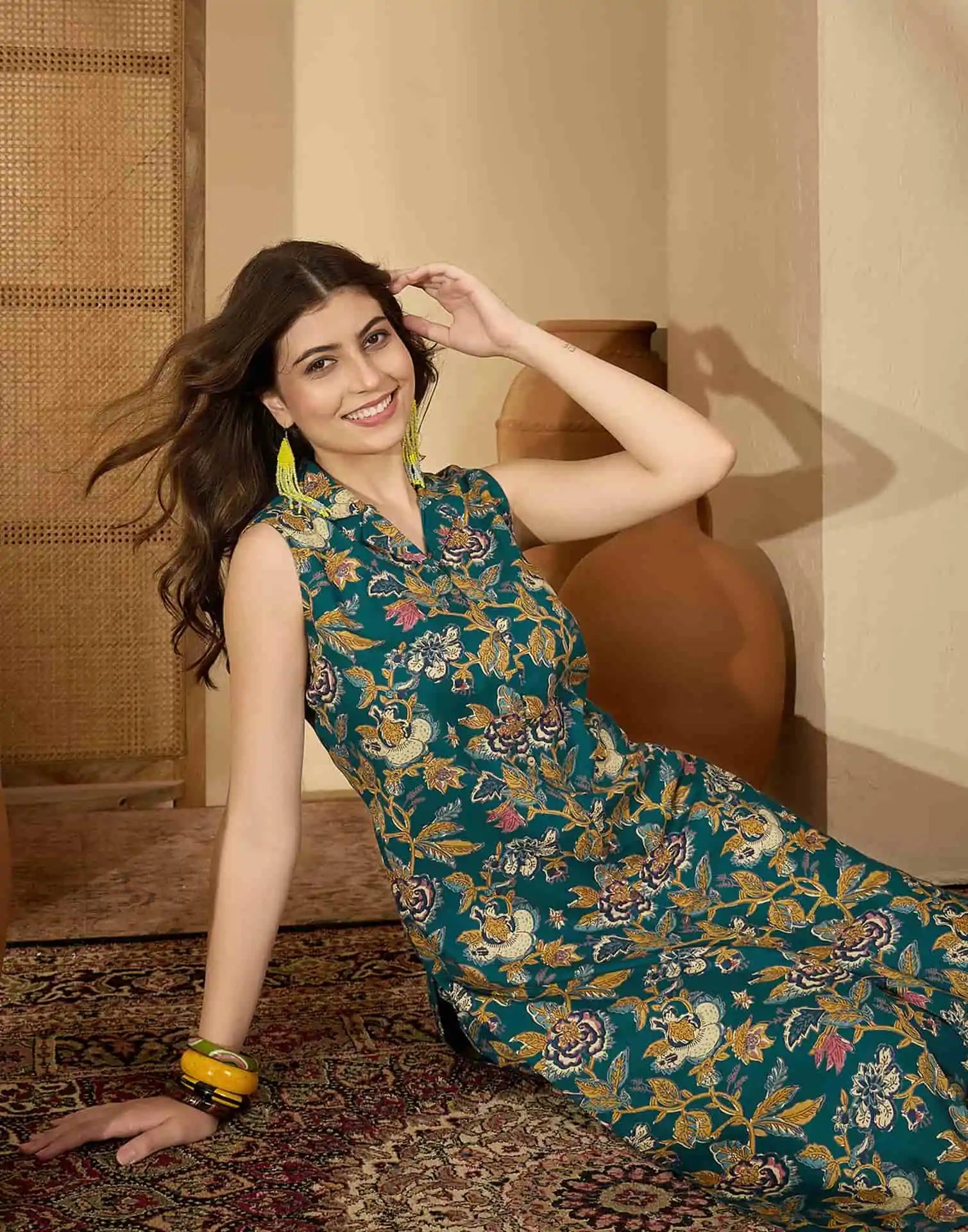 Skylee Rayon Printed V-Neck Co-ord Set For Woman