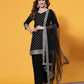 Black Rayon Straight Kurta Set with Embroidery and Dupatta under 1000