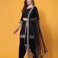 Black Rayon Straight Kurta Set with Embroidery and Dupatta under 1000