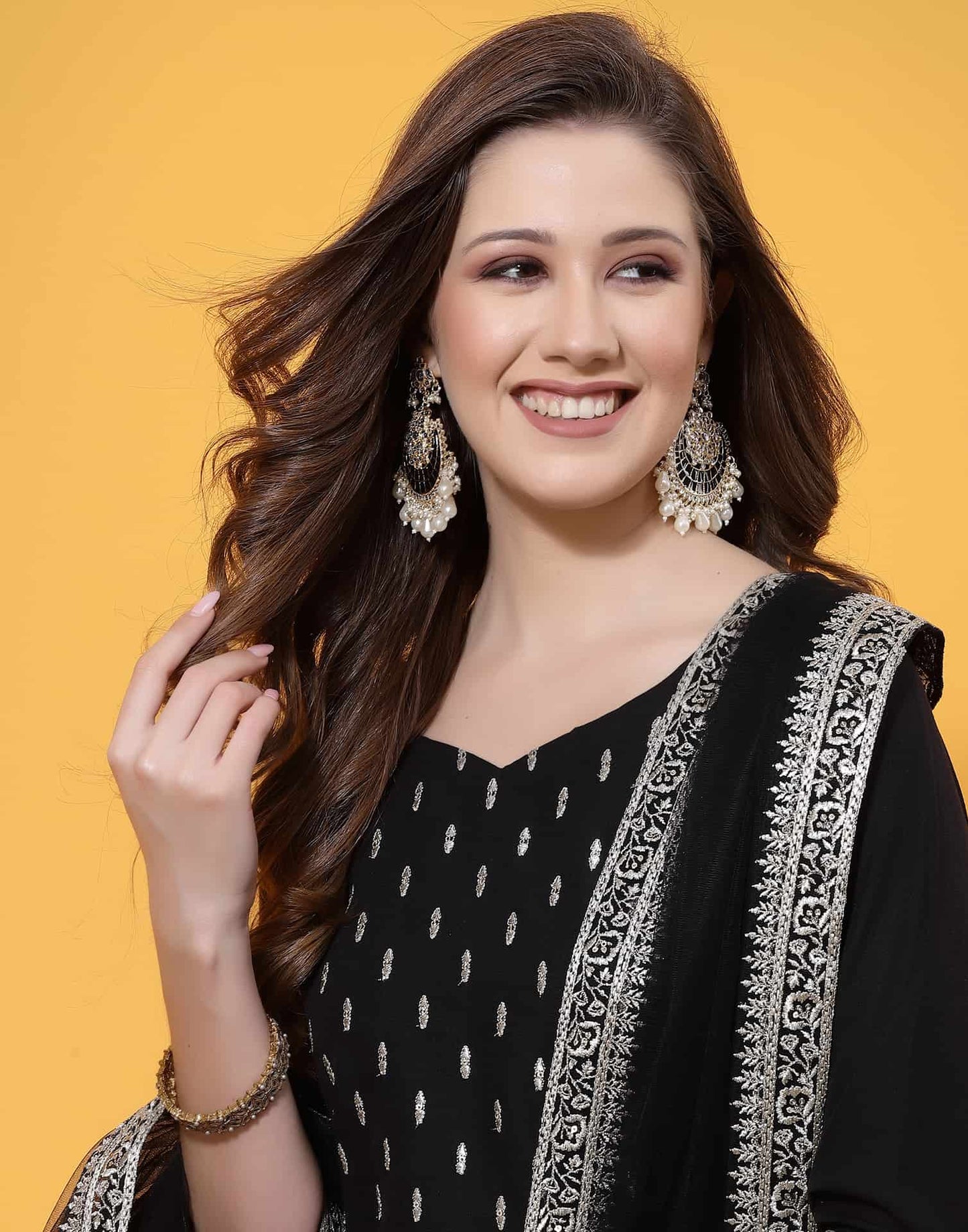 Black Rayon Straight Kurta Set with Embroidery and Dupatta under 1000