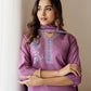 Purple Silk Embroidered Straight Kurta Set with Pant & Dupatta for Women Office & Casual Wear under 1299