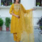 Yellow Silk Sequence Embroidered Straight Kurta Set with Pant and Dupatta – Elegant Wedding & Festive Wear for Women