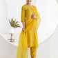 Yellow Silk Blend Embroidery and Mirror Work Straight Kurta Set for Women with Pant & Dupatta