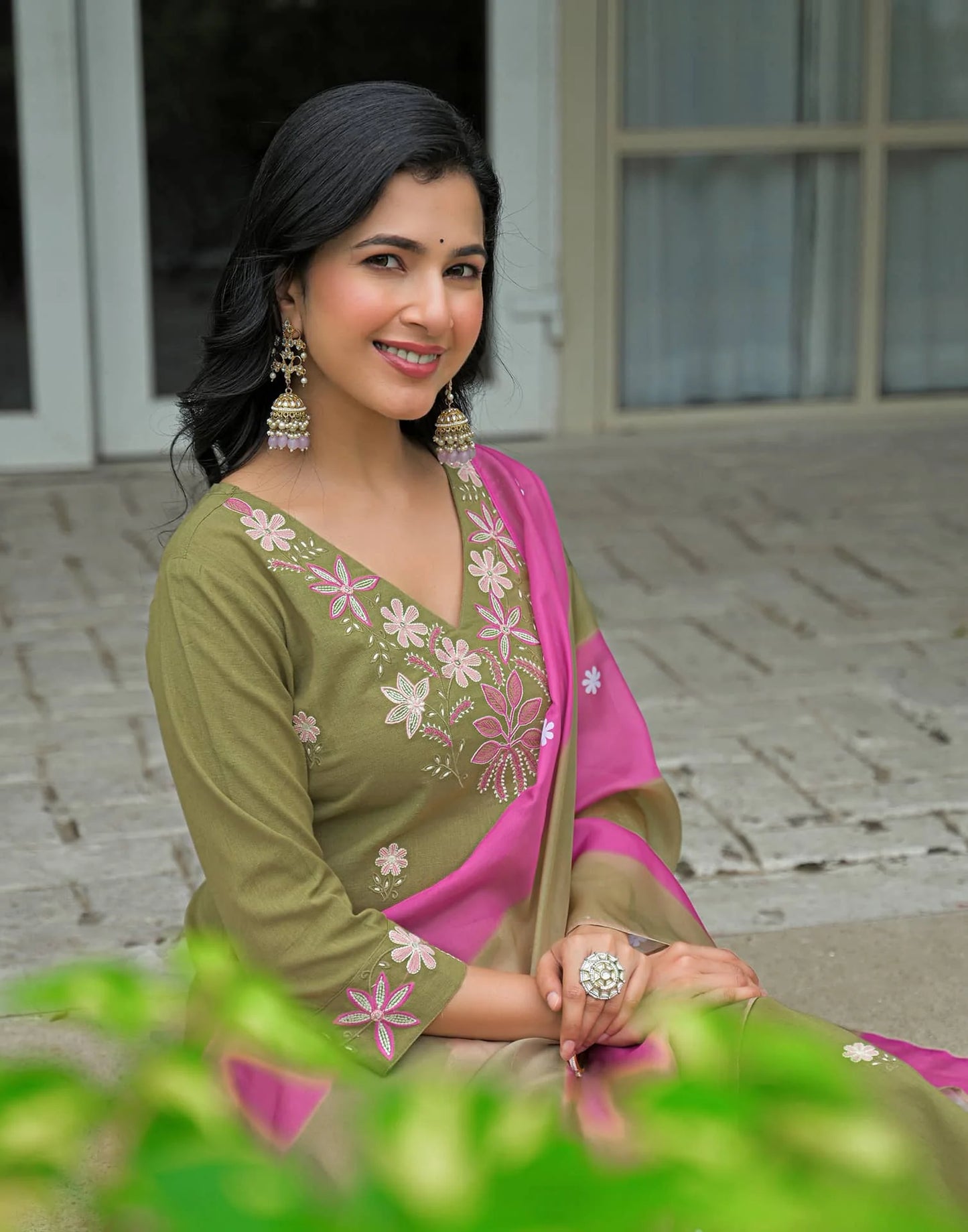 Cotton Embroidered Straight Kurta with Pant & Dupatta