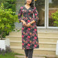 Cotton Straight Printed V-Neck Kurta with Pant & Dupatta