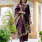 Purple Silk Blend Weaving Straight Kurta Set for Women with Pant & Dupatta