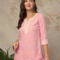 Rayon Chikankari Straight Round Neck Short Kurti