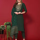 Green Cotton Embroidered Straight Kurta Set with Pant & Dupatta