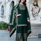 Dark Green Cotton Printed Straight Kurta with Pant & Dupatta Festive Wear for Women