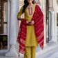 Cotton Blend Embroidery and Sequins Work, Embroidery and Sequins Work Lace Straight Kurta with Pant & Dupatta