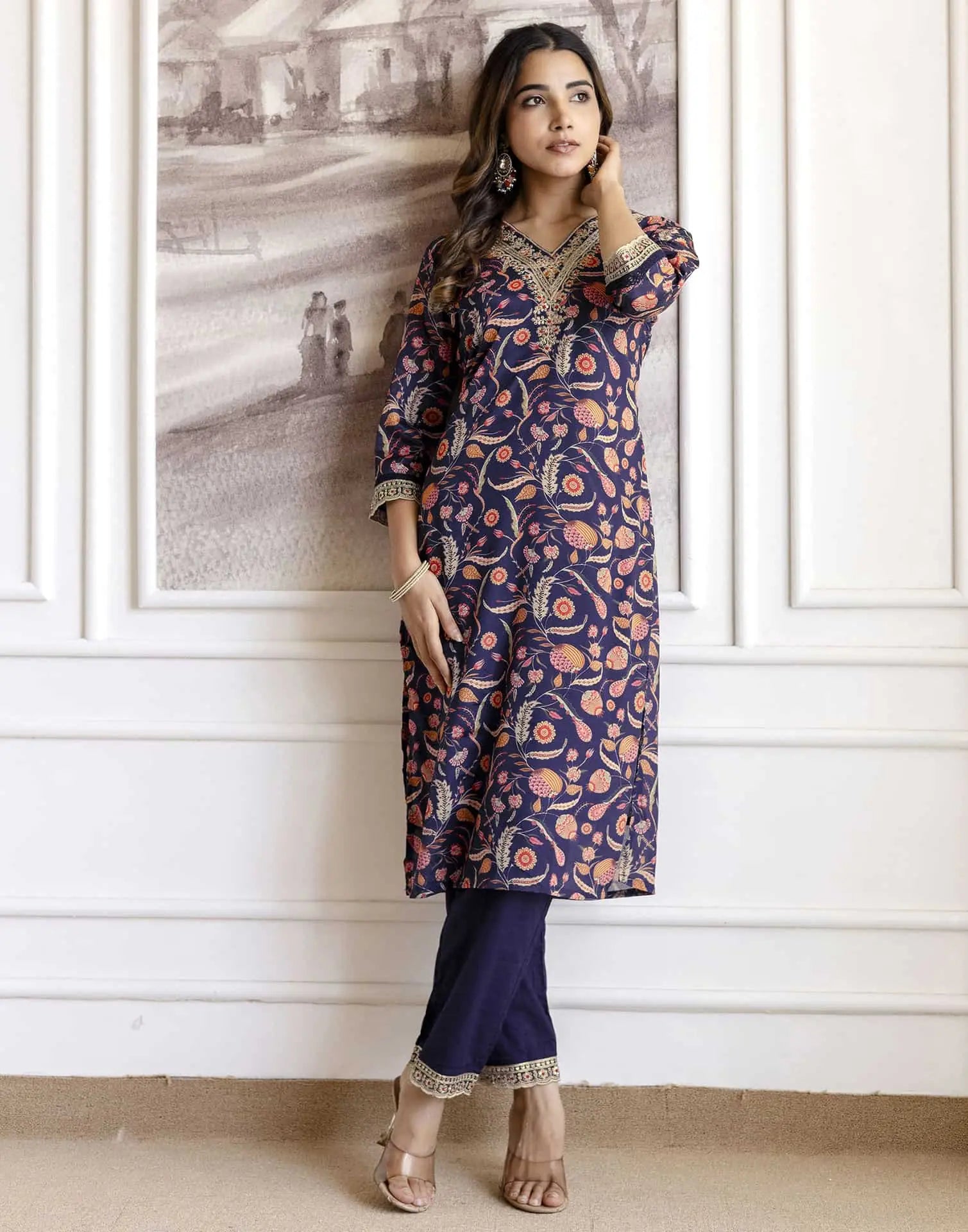 Blue Cotton Printed Straight Kurta Set with Pant & Dupatta for Women under 1299