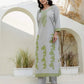 Affordable Grey Cotton Woven Straight Kurta Set Round-Neck Woven Cotton Kurti with Pant & Dupatta