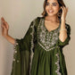 Green Silk Sequin Anarkali Kurta Set with Pant & Dupatta under 1299 