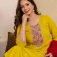 Yellow Silk Blend Embroidered Straight Kurta Set for Women with Pant and Dupatta