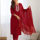 Cotton Blend Sequence, Embroidery and Lace Straight Kurta with Pant & Dupatta