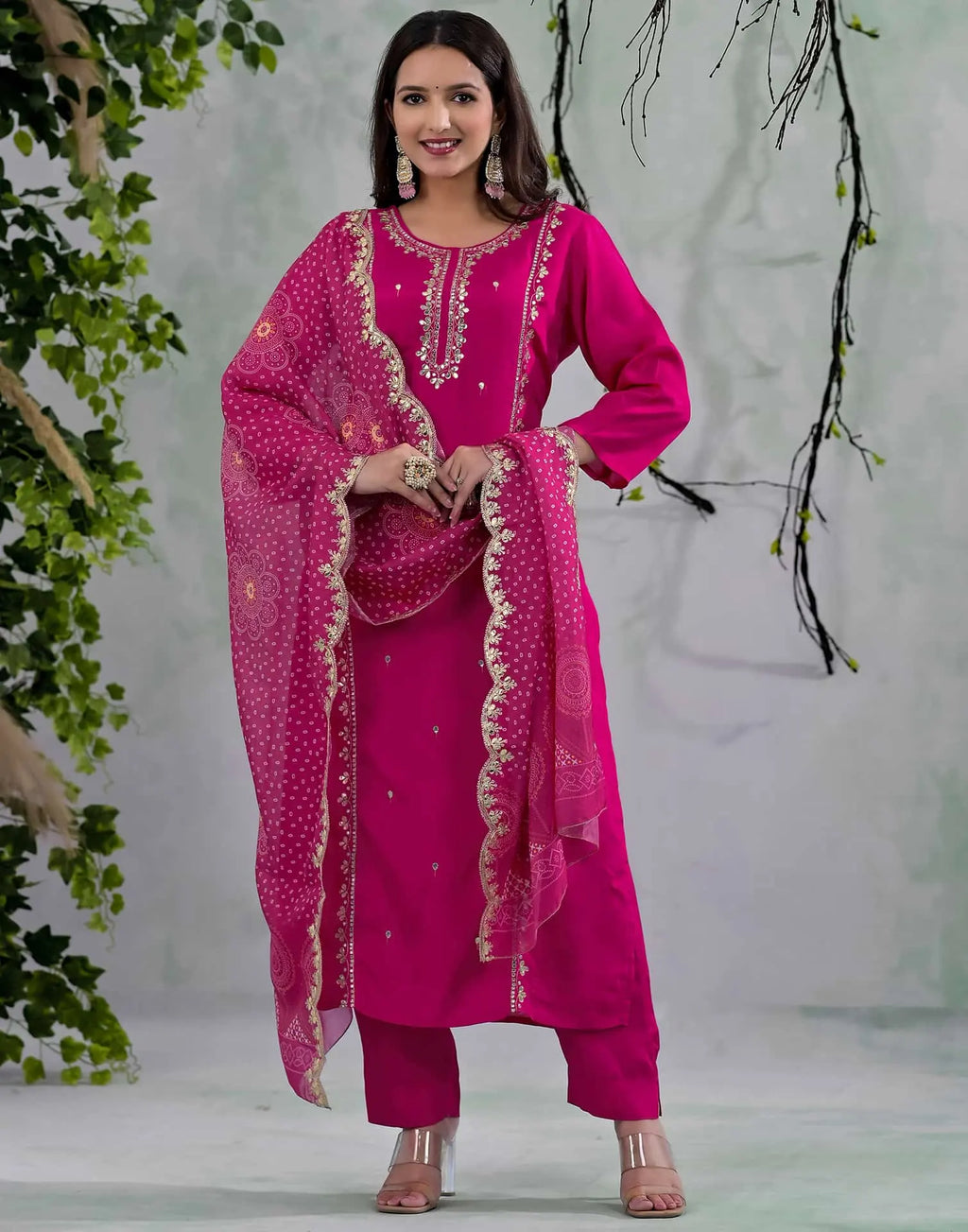 Skylee Silk Blend Embroidered Straight 3 Piece Kurta Set For Woman