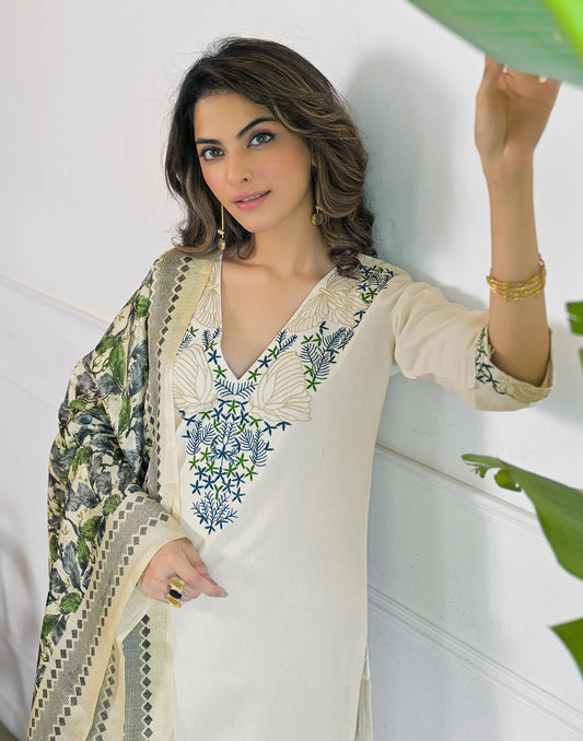 Cotton Flex Embroidered Straight 3 Piece Kurta Set