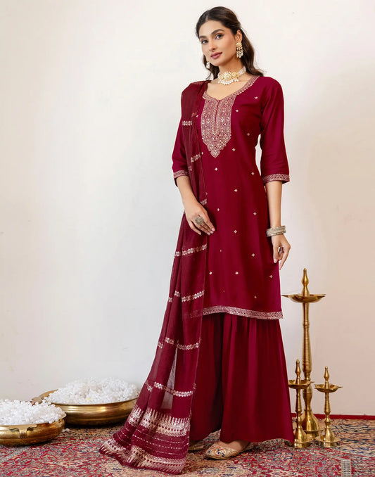 Rayon Embroidered Straight 3 Piece Kurta Set