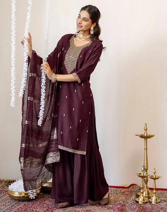 Rayon Embroidered Straight 3 Piece Kurta Set