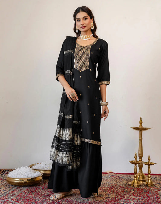 Rayon Embroidered Straight 3 Piece Kurta Set