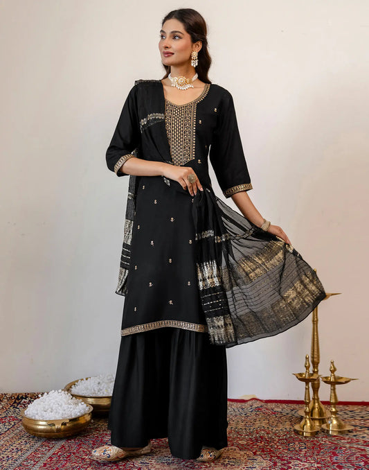 Rayon Embroidered Straight 3 Piece Kurta Set