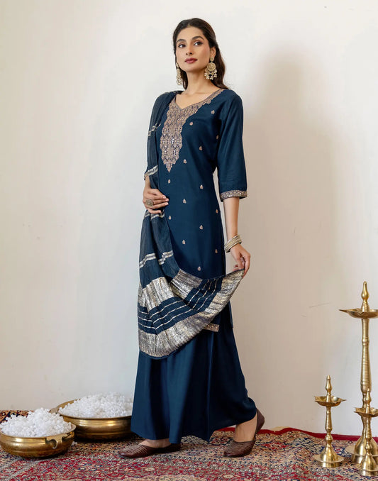 Rayon Embroidered Straight 3 Piece Kurta Set