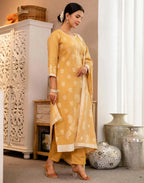 Yellow Cotton Woven Straight Kurta Set with Pant & Dupatta under 1250