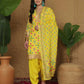 Yellow Silk Printed Straight Kurta Set for Women with Patiala Pant and Dupatta