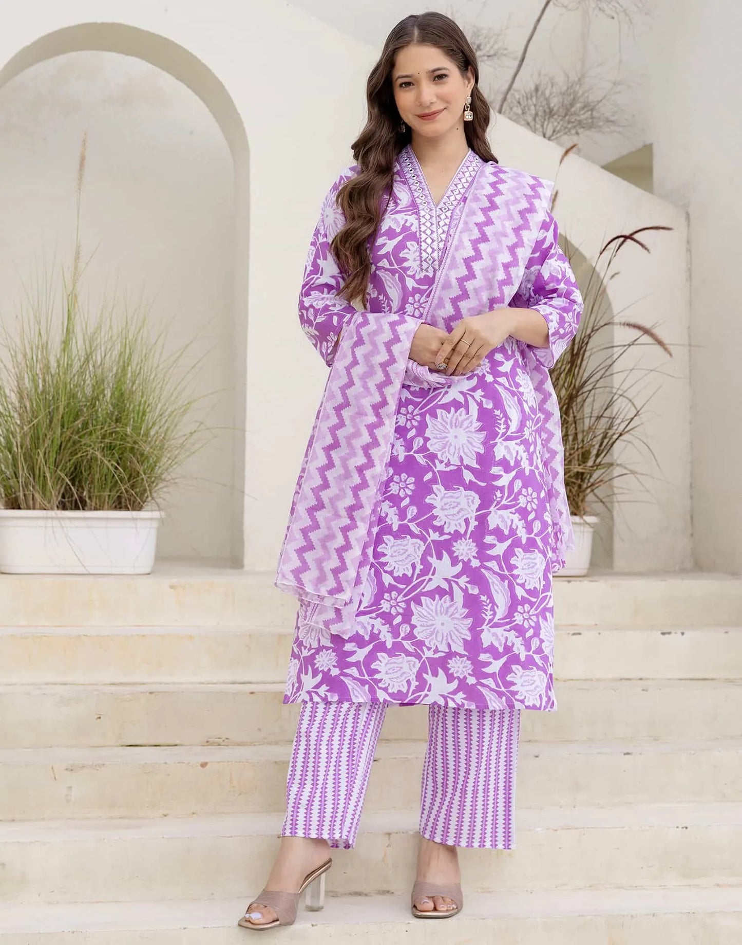 Cotton Printed Straight Kurta with Pant & Dupatta