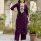 Affordable Wine silk heavy embroidered kurta set with dupatta