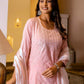 Pink Cotton Woven Design Straight Kurta Set for Women with Pant and Dupatta