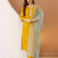 Affordable Yellow Cotton Embroidered Straight Kurta Set Round Neck Cotton Kurti with Pant & Dupatta