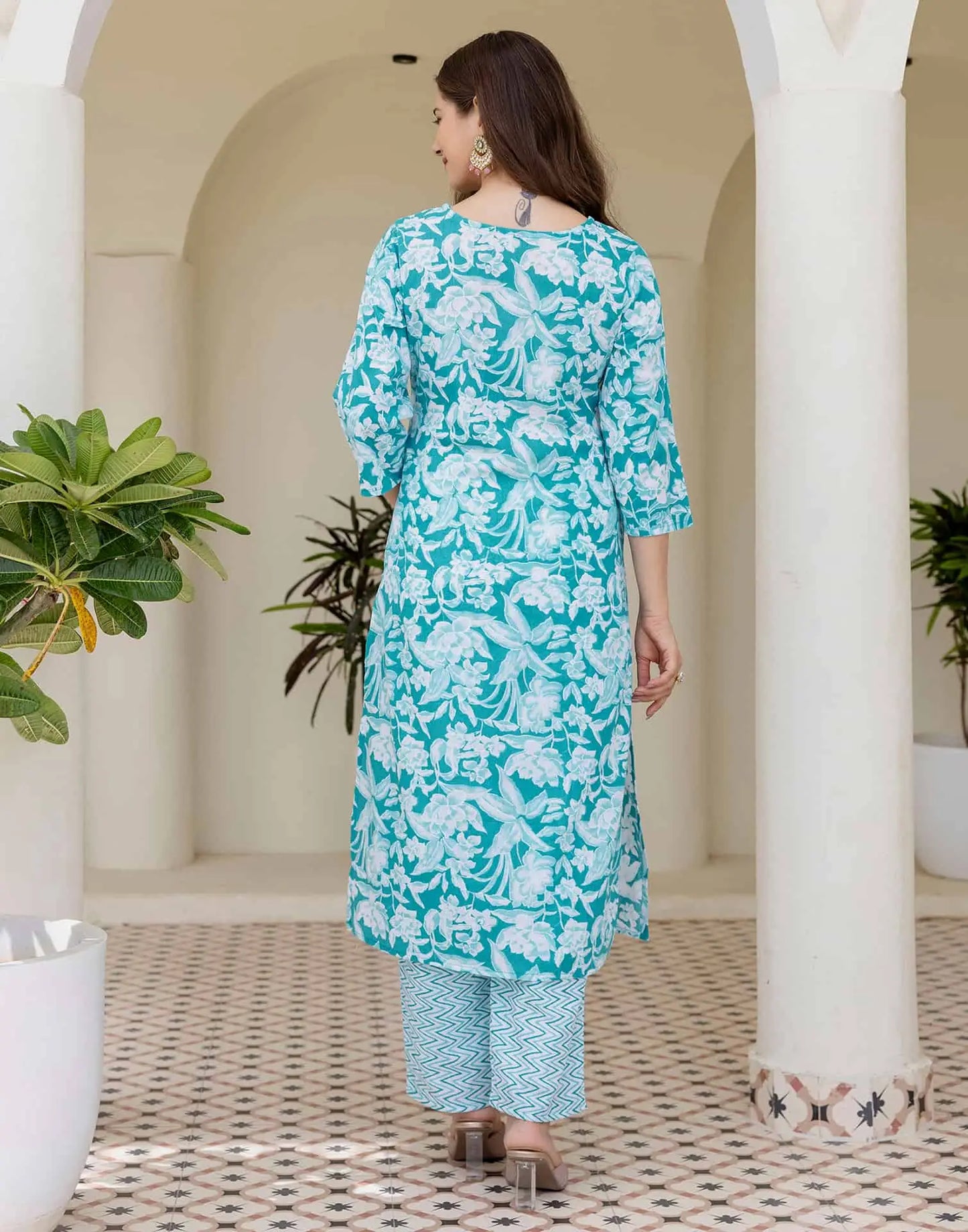 Cotton Printed Straight Kurta with Pant & Dupatta