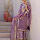 Affordable Ethnic Wear Purple Net Sequins Embroidered Kurta Set with Lace, Pant & Dupatta