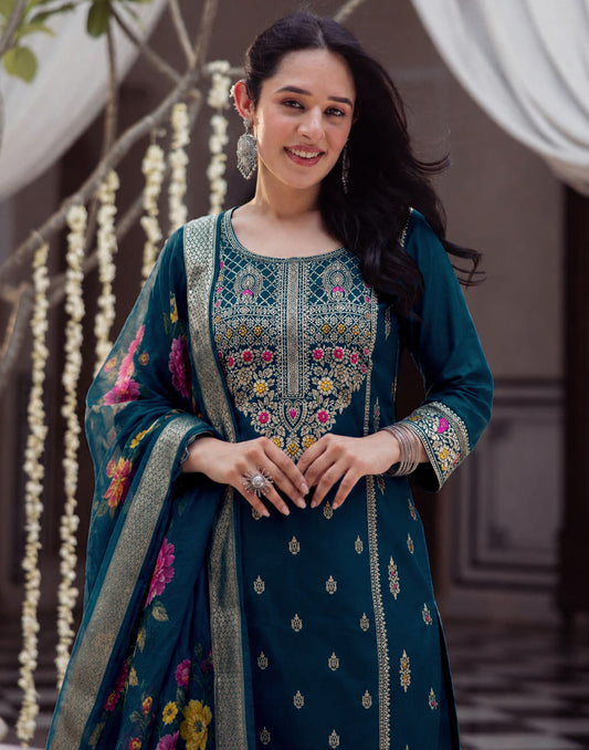 Silk Jacquard Woven Straight 3 Piece Kurta Set