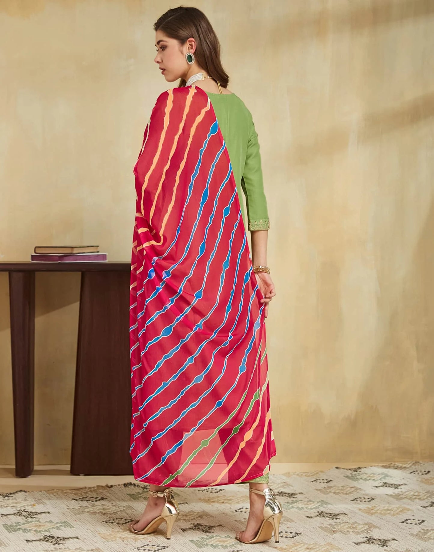 Light Green Cotton Embroidered Straight Kurta Set with Pant & Dupatta for Women