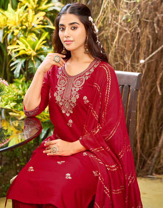 Silk Blend Sequence Straight 3 Piece Kurta Set