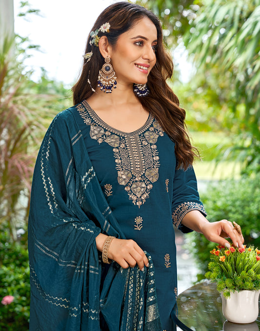Silk Blend Sequence Straight 3 Piece Kurta Set