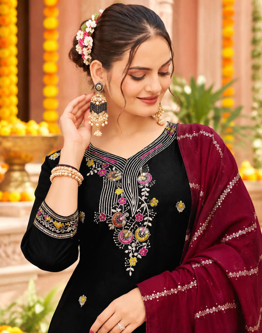 Rayon Embroidered Straight 3 Piece Kurta Set