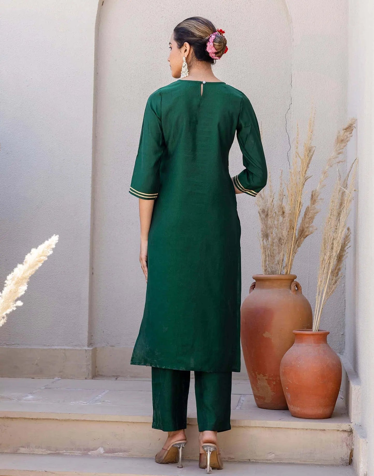 Silk Embroidery, Sequins Work and Gota Lace Straight Kurta with Pant & Dupatta