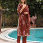 Cotton Printed Straight V-Neck Kurta with Pant & Dupatta