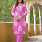 Cotton Straight Printed V-Neck Kurta with Pant & Dupatta