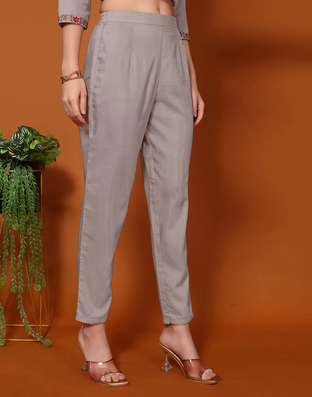 Poly Chinnon Embroidered Straight 3 Piece Kurta Set